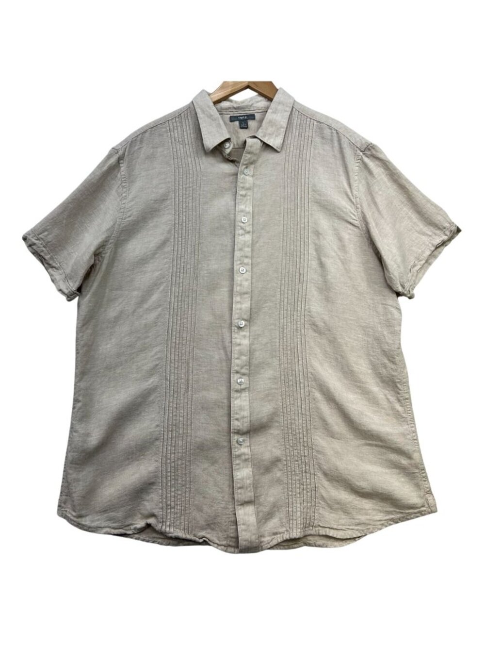 Apt. 9 Mens Short Sleeve Button Up Shirt Large Beige Linen Cotton Blend Pleated